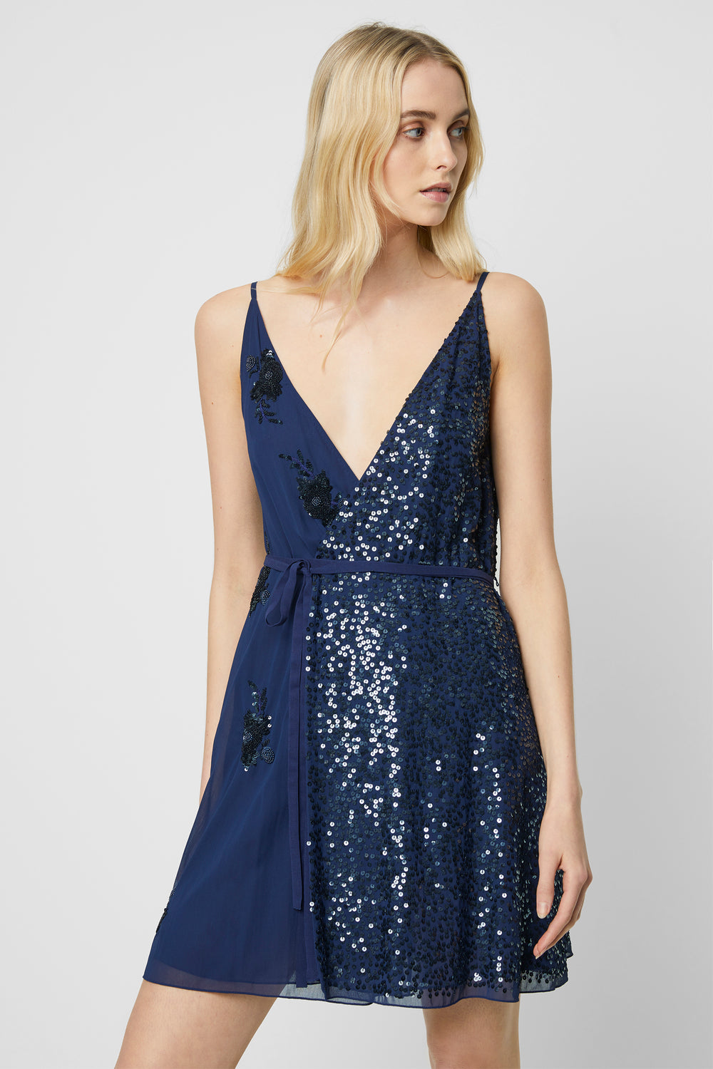 Aurora Embellished Wrap Dress Stellar Blue– French Connection UK